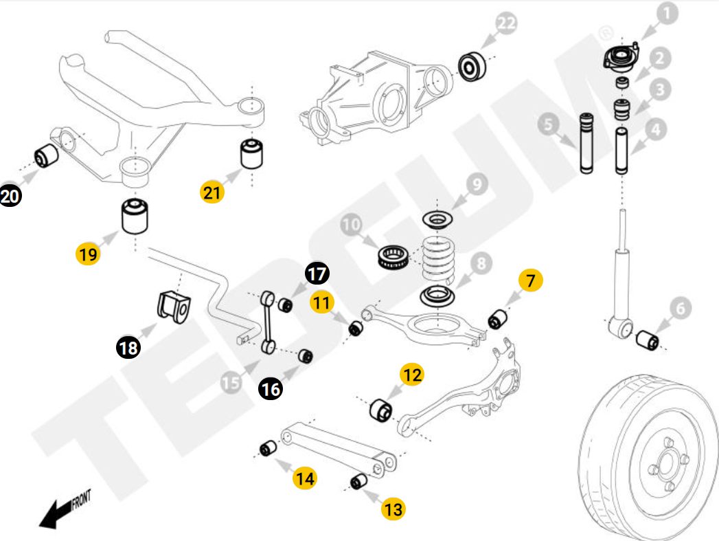 kit of polyurethane bushings - front and rear suspension - BMW 3-series E36 - regular version