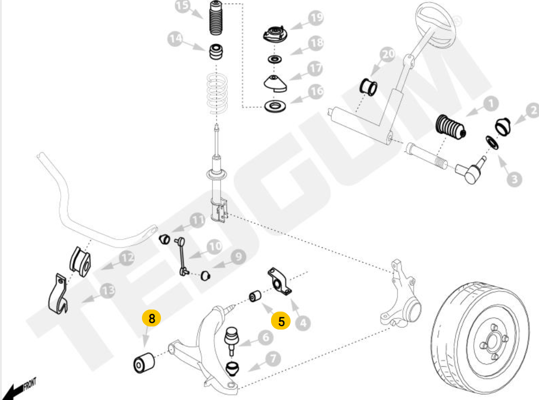 Komplettset Polyurethan-Lager - für vordere und hintere Lenker - Subaru Impreza GD/GG