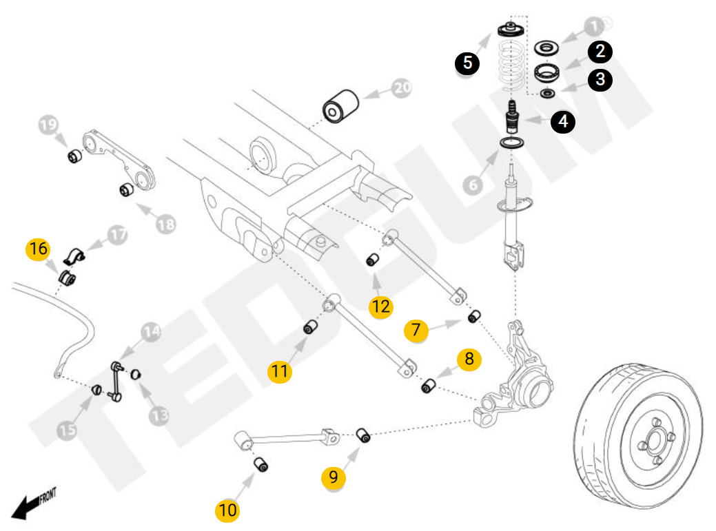 full kit of polyurethane bushings - for front and rear control arms - Dacia Duster I + II